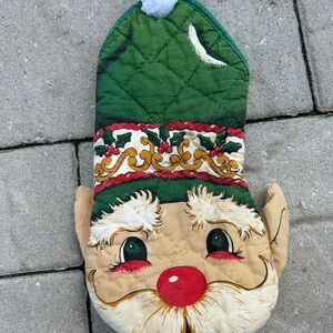 Vintage Festive Christmas Elf Oven Mitt Potholder